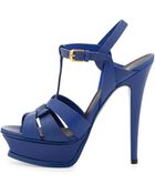 Saint Laurent Tribute Leather Platform Sandal Blue - Lyst