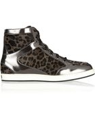 Jimmy Choo Tokyo Leopard-Print Calf Hair And Mirrored-Leather Sneakers - Lyst