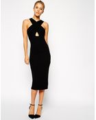Asos Cut Out Front Ribbed Midi Body-conscious Dress - Lyst
