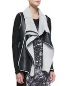 DKNY Asymmetric Zip Leather Shearling Vest - Lyst