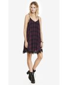 Express Lace Trim Plaid V-Neck Trapeze Dress - Lyst