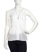 Laundry By Shelli Segal Sleeveless Zip-Front Chiffon Top - Lyst