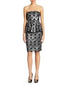 ABS By Allen Schwartz Strapless Metallic Jacquard Peplum Dress - Lyst
