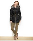 Vince Camuto Faux-Fur-Trim Belted Down Puffer Coat - Lyst