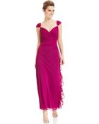 Betsy & Adam Cap Sleeve Embellished Faux Wrap Gown - Lyst