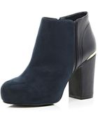 River Island Navy Block Heel Ankle Boots - Lyst