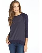 Acrobat Navy Cotton And Cashmere Blend Knit Silk Front Raglan Sweater - Lyst