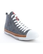Prada Sport Denim Blue And Tan Suede Lace Up Sneakers - Lyst
