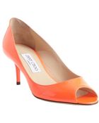 Jimmy Choo Neon Flame Leather Peep Toe 'Isabel' Pumps - Lyst