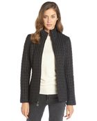 Anne Klein Black Nylon Popcorn Quilted Zip Front Jacket - Lyst