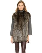 Giambattista Valli Woolen Coat With Fox Fur - Taupe - Lyst