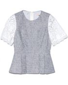 Rebecca Taylor Short Sleeve Lace and Tweed Top - Lyst