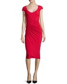 Donna Karan New York Cap-Sleeve Ruched Jersey Dress - Lyst