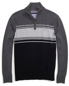 Tommy Hilfiger Half Zip Mock Neck Stripe Sweater - Lyst