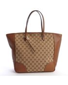 Gucci Beige Canvas and Leather Gg Tote Bag - Lyst