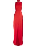 Matthew Williamson Silk Satin Embroidered Choker Evening Gown - Lyst