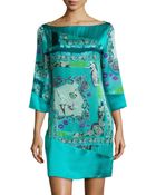 Versace 3/4-Sleeve Silk Print Shift Dress - Lyst