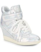Ash Beck Perforated Metallic Leather Wedge Sneakers - Lyst