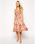 Asos Porcelain Print Bardot Midi Prom Dress - Lyst