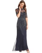 Adrianna Papell Elbow-Sleeve Beaded Illusion Gown - Lyst