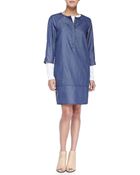 Vince Draped Denim Shift Dress - Lyst