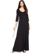 Calvin Klein Three-Quarter-Sleeve Belted Maxi Dress - Lyst