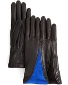 Agnelle Zipper Leather Gloves With Suede Insert - Lyst
