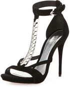 Alexander McQueen Suede T-Strap Metal Sandal - Lyst