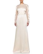 J. Mendel Crewneck Long-Sleeve Pleated-Back Gown - Lyst