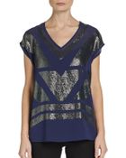 Saks Fifth Avenue Black Label Sequined V-Neck Top - Lyst