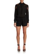 Haute Hippie Laceinsert Silk Short Jumpsuit - Lyst
