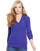 Polo Ralph Lauren Cable Knit V Neck Sweater - Lyst
