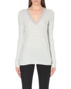 Enza Costa V-neck Striped Cotton and Cashmere-blend Top - Lyst