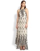 Alice + Olivia Isla Leather-Trimmed Floral Lace Maxi Dress - Lyst