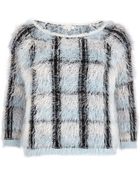 River Island Grey Check Eyelash Knit Jumper - Lyst