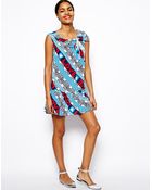 Love Moschino Silk Smock Dress in Peace and Love Print - Lyst
