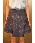 Carven Printed Flannel Skirt Navy Ecru - Lyst