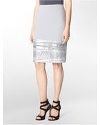 Calvin Klein White Label Foil + Bead Detail Pencil Skirt - Lyst