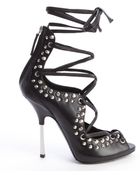 Giuseppe Zanotti Black Leather Studded Detail Lace Up Peep Toe Pumps - Lyst