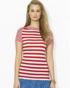 Ralph Lauren Lauren Short Sleeve Stripe Knit Tee - Lyst