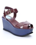 Fendi Burgundy And Blue Leather Colorblock Platform Wedge Sandals - Lyst