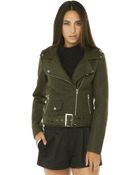 Akira Black Label Wool-Blend Moto Jacket In Olive - Lyst