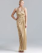 David Meister Gown V Neck Halter Draped Knot Detail - Lyst
