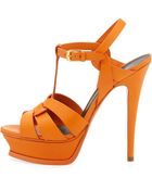 Saint Laurent Tribute Leather Platform Sandal Orange - Lyst
