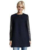 French Connection Midnight Wool Blend Leather Detail Coat - Lyst
