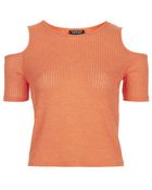 Topshop Cold Shoulder Ribbed Top - Lyst