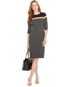Lauren by Ralph Lauren Three-Quarter-Sleeve Crew-Neck Striped Dress - Lyst
