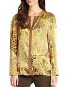 Lafayette 148 New York Opal Silk Satin Leopard & Paisley-Print Blouse - Lyst