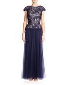 Tadashi Shoji Soutache Cap-Sleeve Gown - Lyst