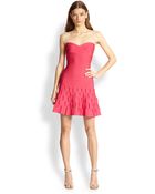 Hervé Léger Strapless Tucked-Ruffle Bandage Dress - Lyst